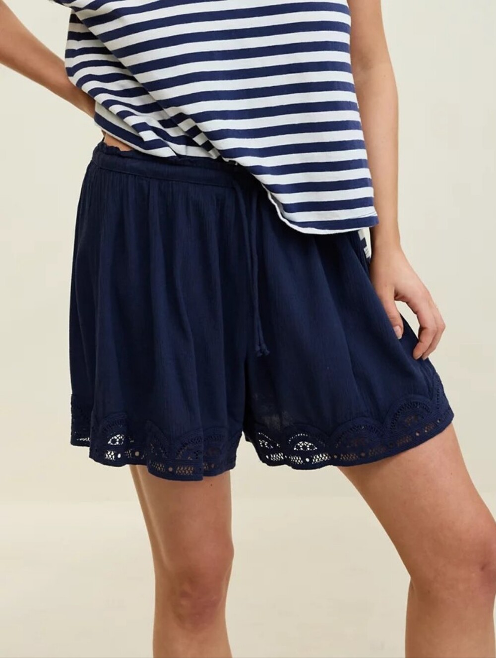 aerie Off-Duty Gauze Boxer Navy Pull-On Shorts Lightweight Womens XL